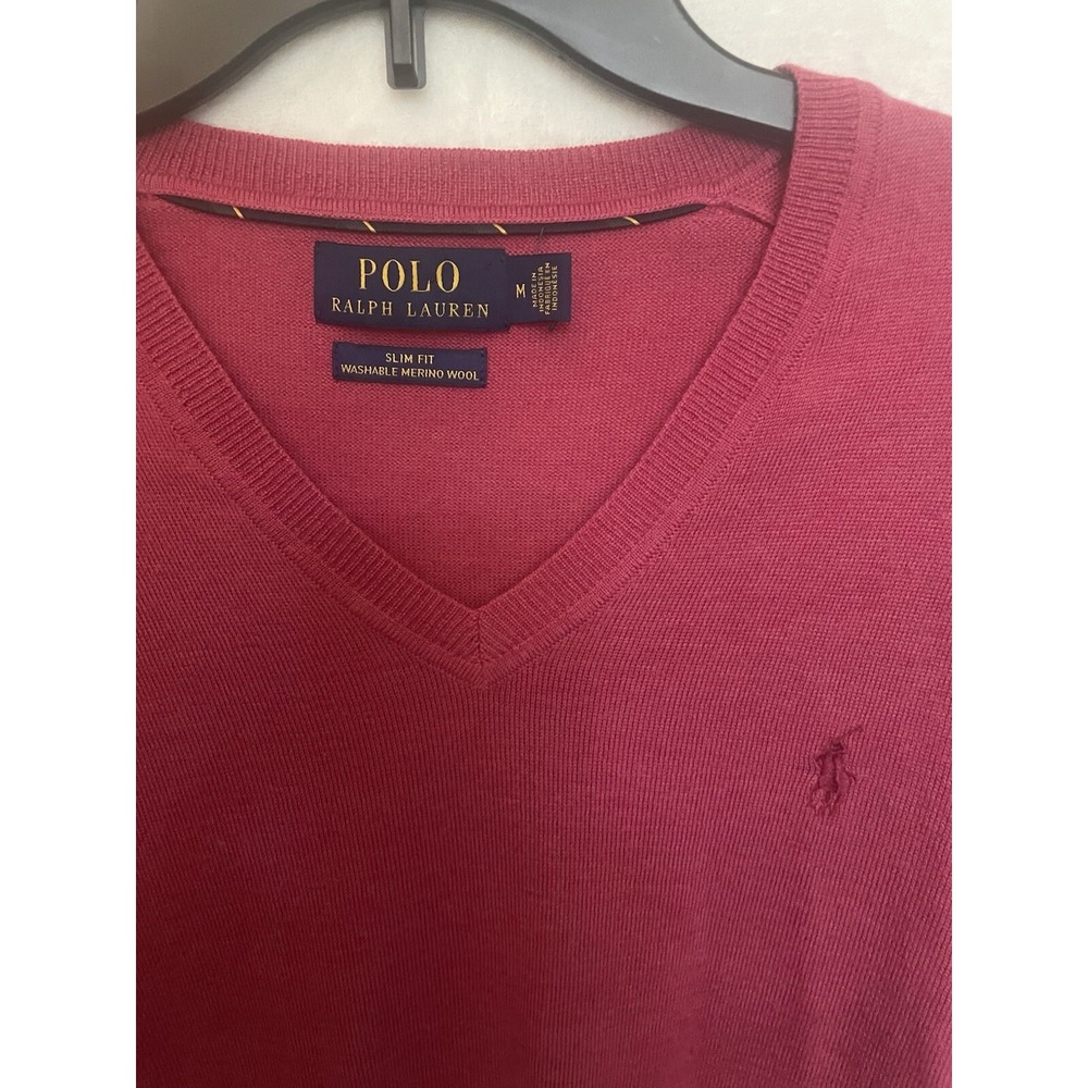 Polo Ralph Lauren Men's VNeck‎ Sweater 100% Merino Wool M pony